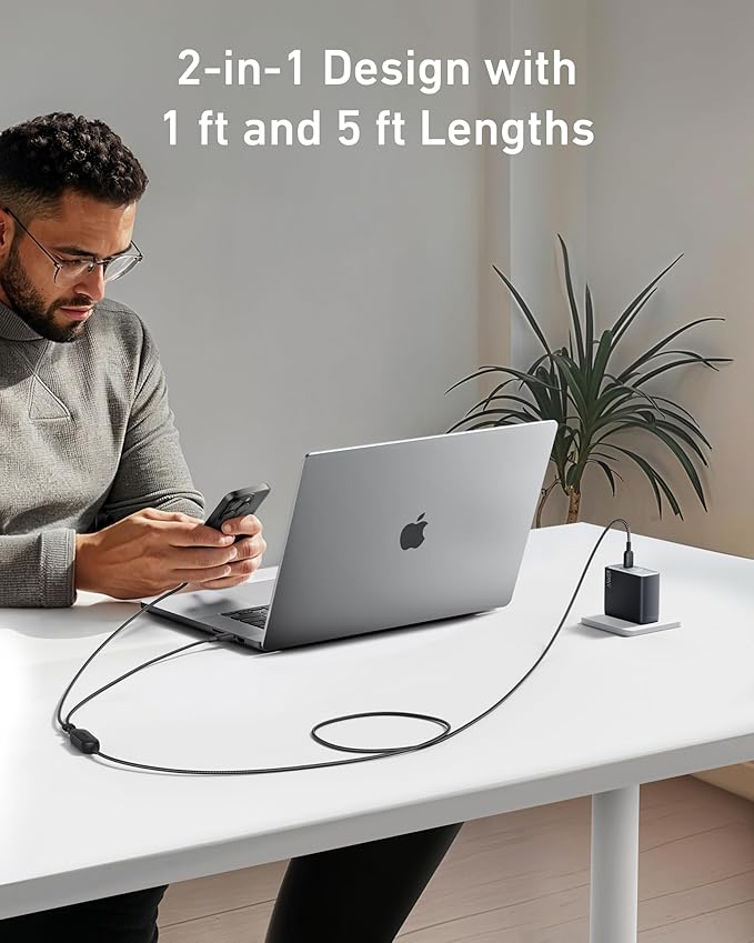 Anker Cable,6FT 2-in-1 USB C to USB C Cable 140W Max,Fast Charging for iPhone 17/17 Pro Max/16 Series,MacBook Air/Pro,and More(Braided,Black)