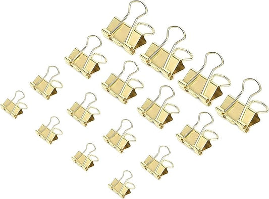 130 Pack Gold Binder Clips Assorted Sizes, Large Medium Small Mini 4 Sizes Mix, Paper Clamps Metal Paper Clips Set for Office School Home Business Supplies
