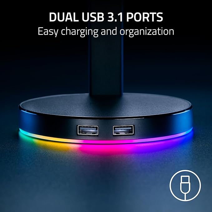 Base Station V2 Chroma Headphone Headset Stand Holder: Chroma RGB Lighting - Taller Stand & Anti-slip Ledge - USB Charging Ports - Anti-Slip Rubber Base - 3.5mm Port + Built-in DAC - Quartz Pink