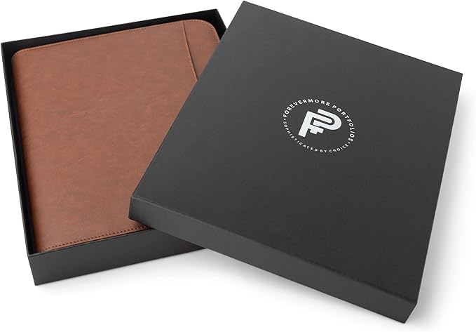 Forevermore Portfolios Padfolio Binder - Professional Faux Leather Travel Organizer Pouch for Tablet, Documents, Presentation Folders, Zipper Closure, Notepad - Brown (Pack of 2)
