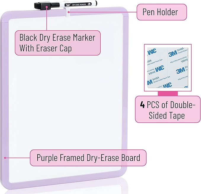 Mr. Pen- Dry Erase Board, 14” x 11” with a Black Dry Erase Marker, Small Mini White Board for Students