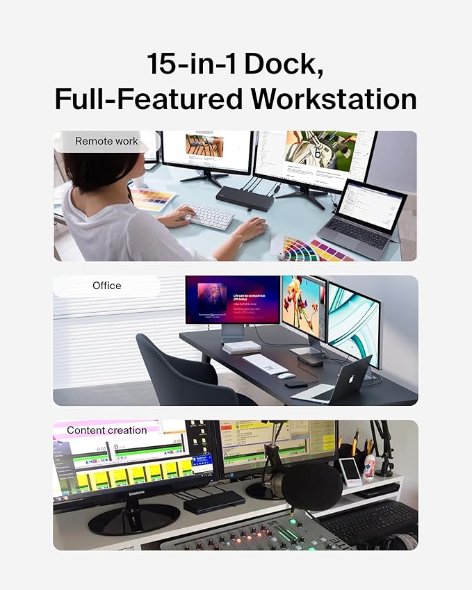 Belkin 15-in-1 Universal Triple Display DisplayLink Docking Station Hub w/ 3 HDMI Ports, 2 DisplayPorts for Triple 4K Display w/ 85W PD, 3.5mm Mic/Speaker, 1 USB-C, & 5 USB-A Ports, Black