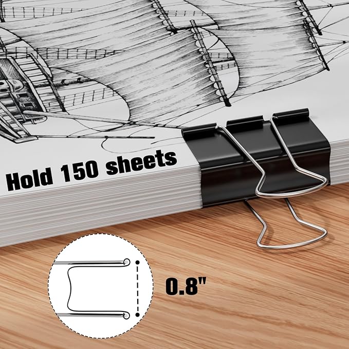 CableGeeker Binder Clips, 48 Pcs Medium Black Binder Clips, 1.25 Inch Office Clips with Container, Paper Clips for Office Supplies, Home, School, Cable Management, Strong Grip & Rust-Resistant