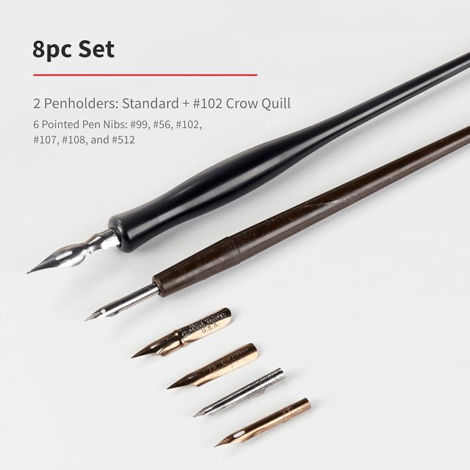 Speedball Sketching Set with Penholders and Pens, Set of 8 (SB2964), Black