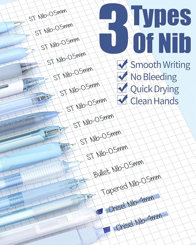 Four Candies Writing Ink Pens with Black & Blue Ink and 2Pack Highlighter, Retractable 0.5mm Smooth Fine Point Pens,Blue Pens for School,Office Girly Stationery Aesthetic Desk Accessories Set of 14