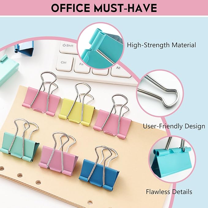 Medium Binder Clips, 25pcs 1.25 Inch Binder Clips Set in Vibrant Colors, Quality Tempered Steel Paper Clips for Office, Home, School, Crafts, Office Supplies Paper Clamps