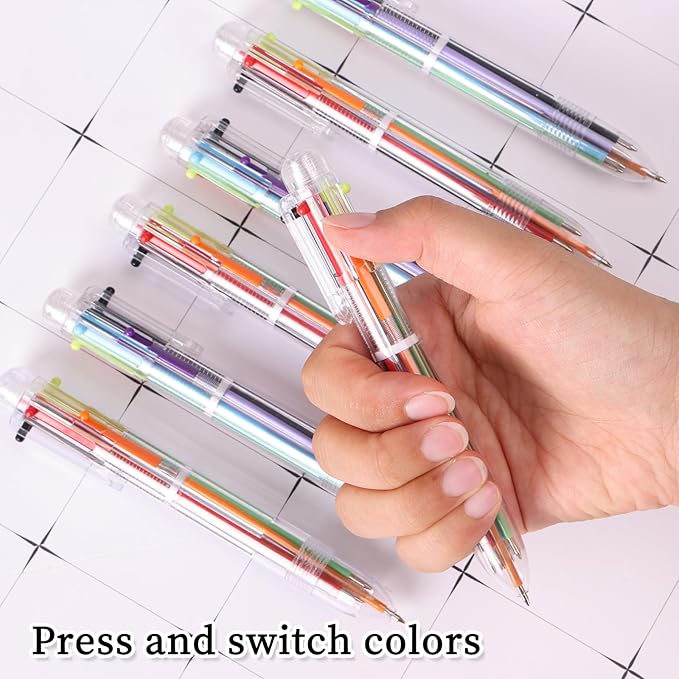 JPSOR Multicolor Ballpoint Pen 36 Pack 6-in-1, Fun Pens, Party Favors Transparent Barrel Ballpoint Pen 6-Color 0.5mm for Office School Supplies Students Children Kids Gift
