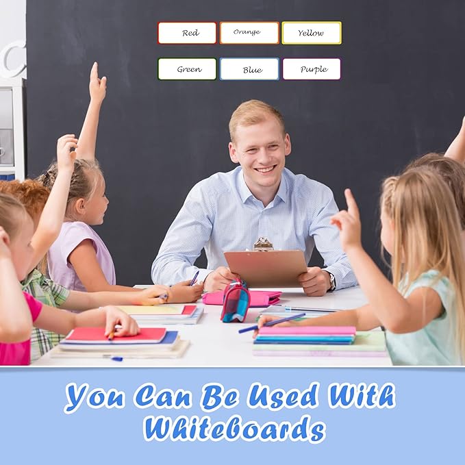 480 Pcs Magnetic Dry Erase Labels Reusable Name Tag Writable Stickers Colored Magnets Magnetic Strips for Whiteboard Rectangle Blank Name Plates for Lockers(Simple Style,5.5 x 2 in)