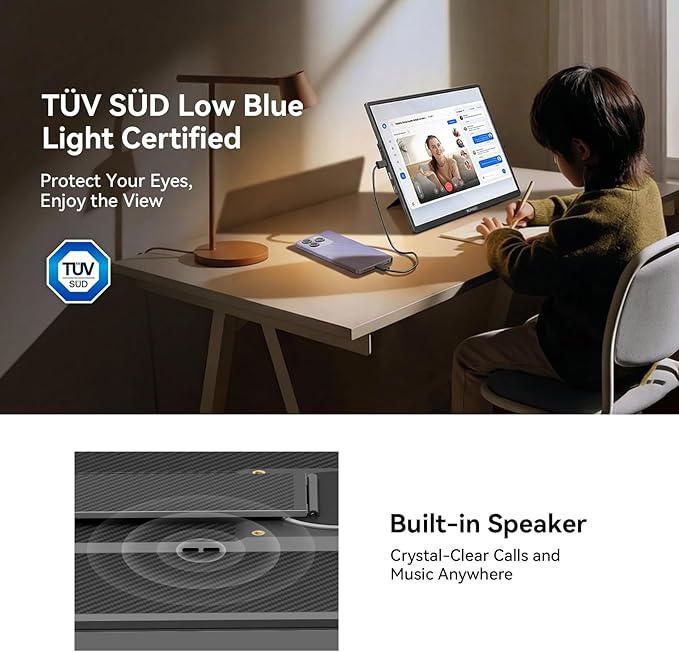 Blackview Laptop Screen Extender, 360° Rotating Detachable Stand/VESA Support, FHD 1200P IPS Portable Monitor, Plug & Play with HDMI/USB-A/Type-C, Compatible Win/Mac/Android