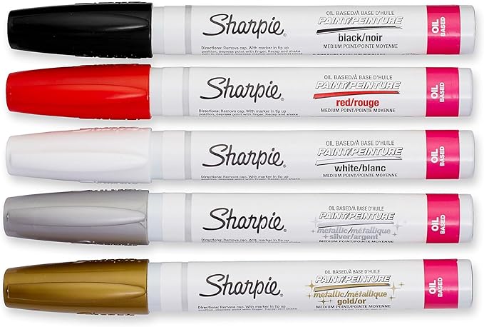 Sharpie Oil-Based Paint Markers, Medium Point, Assorted & Metallic Colors, 5 Count - Great for Rock Painting