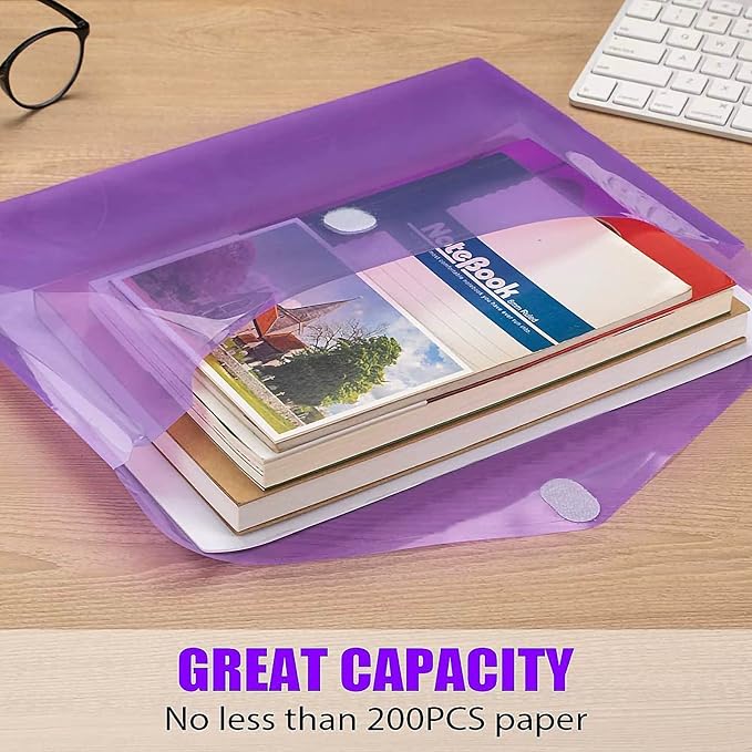 Sooez 12 Pack Plastic Envelopes File Folders, Plastic Folders with Pockets, Colored Folder for Documents Organizer Letter/A4 Size, Clear Filing Folders for Office School Paper Storage, 6 Colors