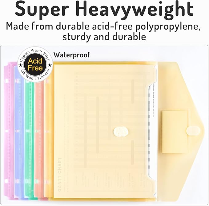 Forvencer Binder Pocket, 24 Pack Super Heavyweight Plastic Folders with Tight Closure, Binder Folders Side Loading, 3 Ring Binder Pocket, Binder Dividers with Pockets, Letter Size, Pastels Series