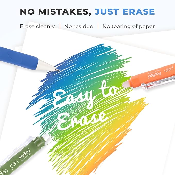 ParKoo Erasable Gel Pens, 12 Colors Retractable Erasable Colored Pens Fine Point 0.7mm, Make Mistakes Disappear, Assorted Color Inks for Drawing Coloring Writing Planner