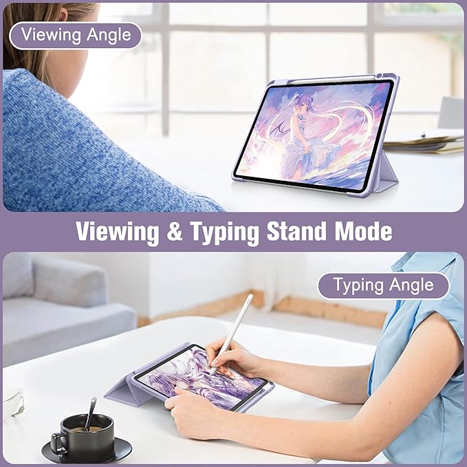 Fintie Hybrid Slim Case for iPad Pro 11-inch (4th / 3rd Generation) 2022/2021 - [Built-in Pencil Holder] Shockproof Cover w/Clear Transparent Back Shell, Also Fit iPad Pro 11" 2nd Gen, Lilac Purple