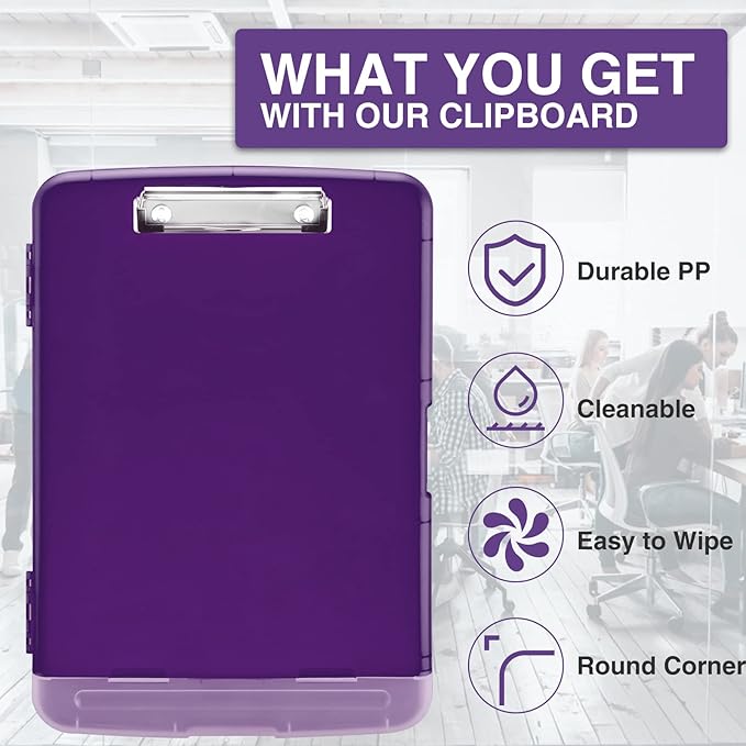 Sooez Clipboard with Storage, Clip Board 8.5 x 11 with Pen Holder, Plastic Organization Case Box for Letter Legal A4 Size Paper, Low Profile Clip, Nurses Teachers Must Haves, School & Office Supplies