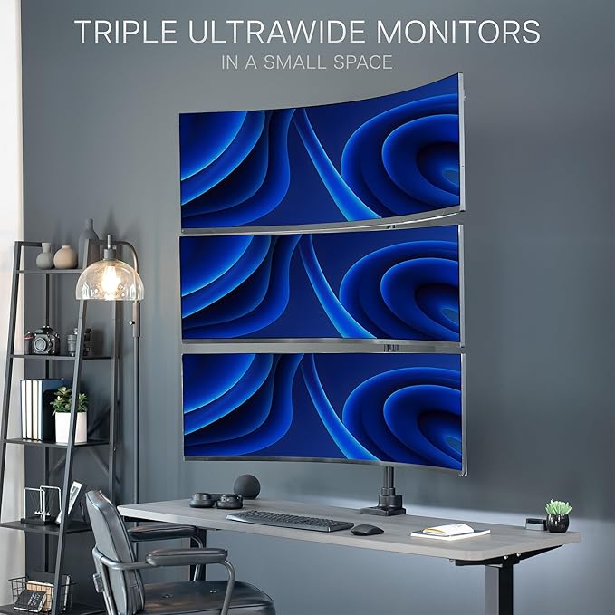 VIVO Vertically Stacked Triple Ultrawide Mount for up to 49 inch Screens, Heavy Duty Adjustable 3 Ultra-Wide Stand, 44 lbs Capacity Per Screen, Black, STAND-V300U