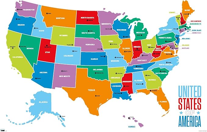 Trends International Map - United States Of America 2022 Wall Poster, 14.725" x 22.375", Premium Unframed Version