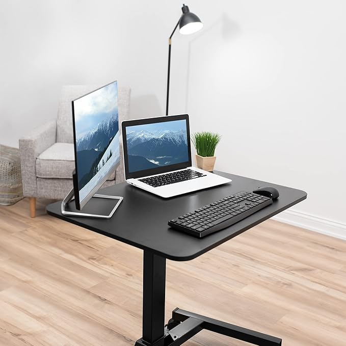 VIVO Mobile 32 inch Sit Stand Laptop Cart, Height Adjustable Rolling Podium, Locking Wheels, Black, CART-V07B