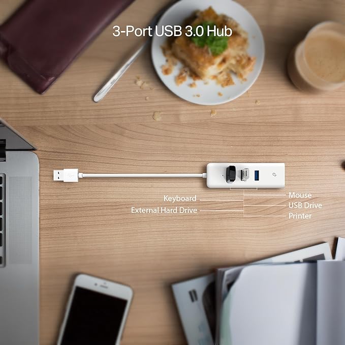 TP-Link USB 3.0 to Ethernet Adapter (UE330) - Portable 3-Port USB Hub with 1 Gigabit RJ45 Ethernet Port, Laptop Network Adapter, Supports Win 7/8/8.1/10, Mac OS X (10.6-10.14), Linux OS and Chrome OS