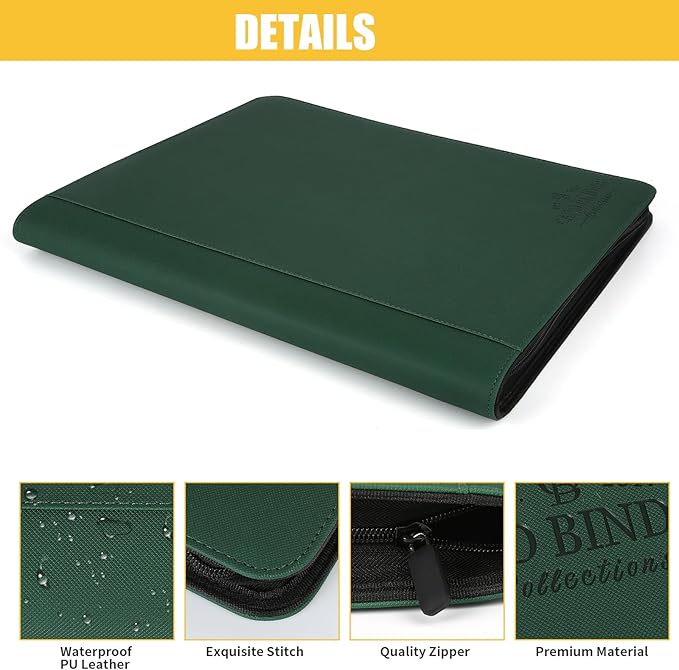 Toploader Binder,Toploader Hard Cases, 9-Pocket Pages Sleeves Hold up 288 Cards.Toploader Card Binder with Sleeves for “3×4” rigid，Card Holder(Blackish Green)