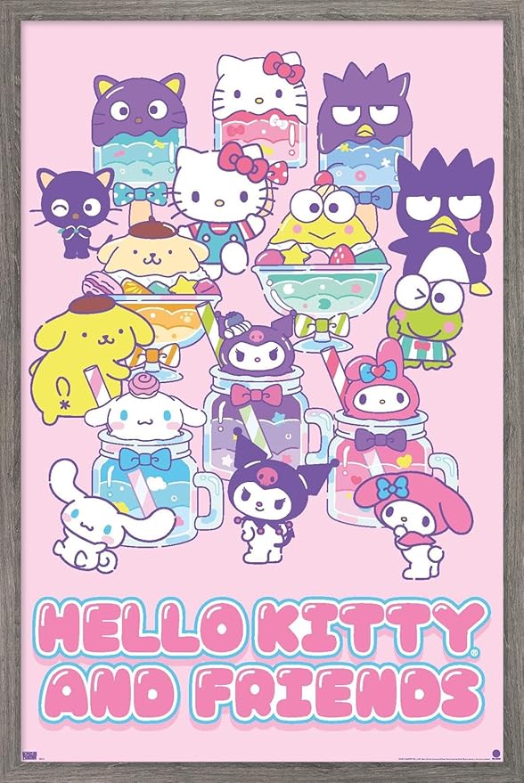 Trends International Hello Kitty and Friends: 24 Summer Fresh - Group Wall Poster, 22.4L x 14.7W, Barnwood Framed Version