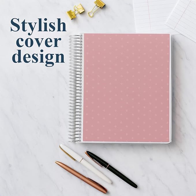 Erin Condren 7” x 9” Dot Grid Spiral Notebook, 5mm Dotted Layout with 80 Lb. Paper, Canvas Asterisk Cover, 160 Dot Grid Notebook Pages, Platinum Coil, Stickers Included