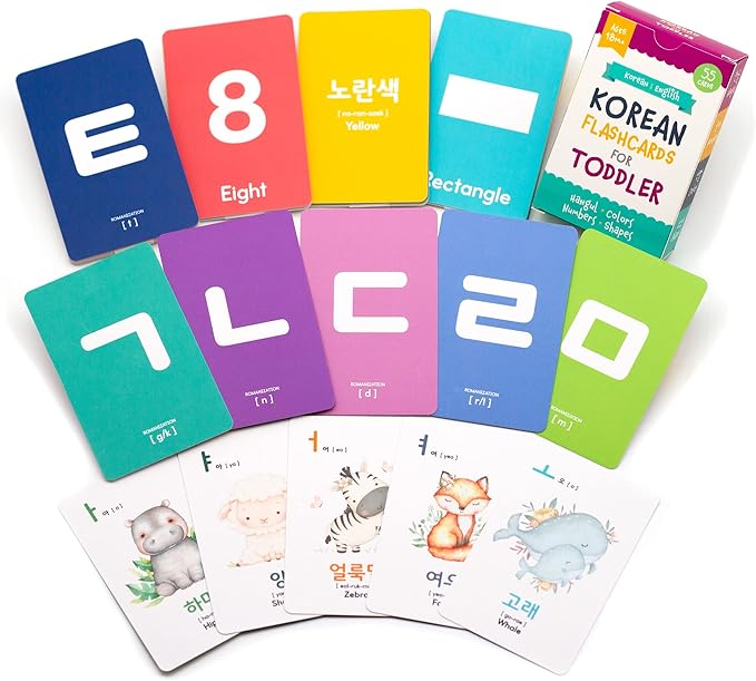 2-Pack Gift Set Korean Alphabet Flashcards for Toddlers, Preschoolers & Beginners | Hangul, Numbers, Colors, Shapes, + 196 Common Household Items Vocabulary