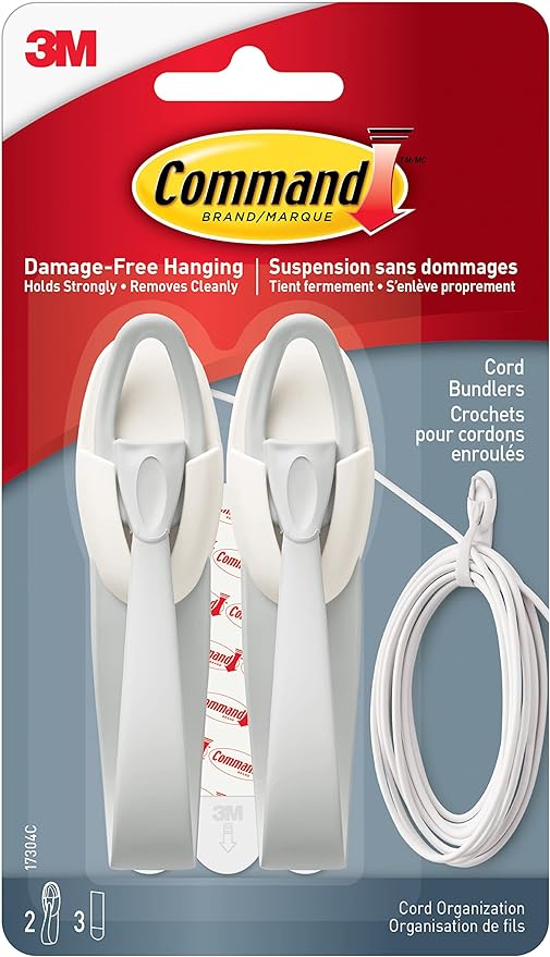 Command Cord Bundlers, Damage-Free Cord Management, 2-Bundlers, 3-Strips, Holds up to 2 lbs - Easy to Open and Close, Ideal for Organizing Cables and Cords