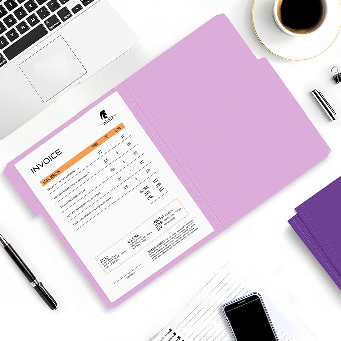 SUNEE File Folders, 18 Pack Manilla Folders 8.5 x 11, 1/3 Cut Tab for Easy Labeling and Organization, Durable Standard Paper for Home, Office, School Filing, Purple