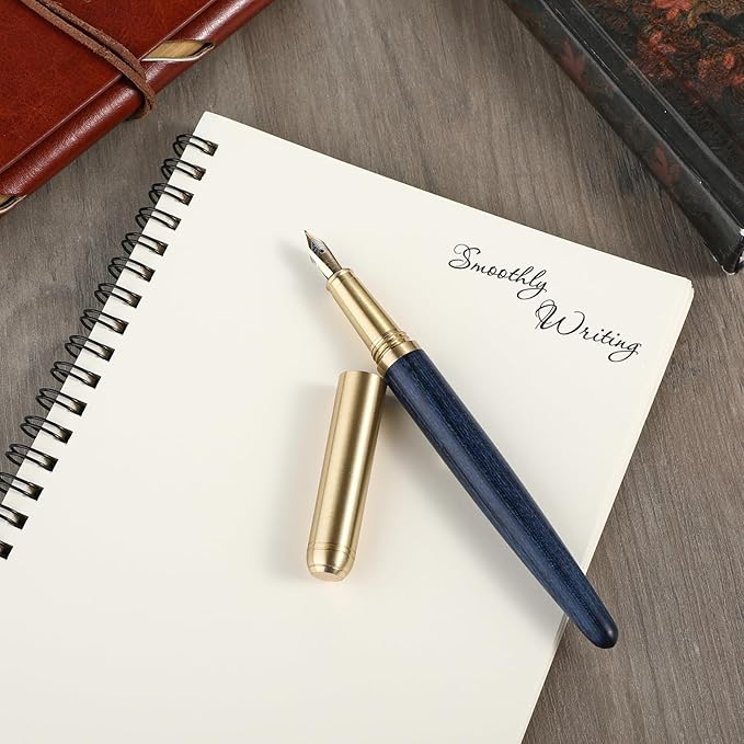 cobee Wooden Fountain Pen, Handcrafted Vintage Luxury 0.5mm Fine Point Business Pen for Smooth Writing, Journaling, Calligraphy Gift Supplies (Blue)