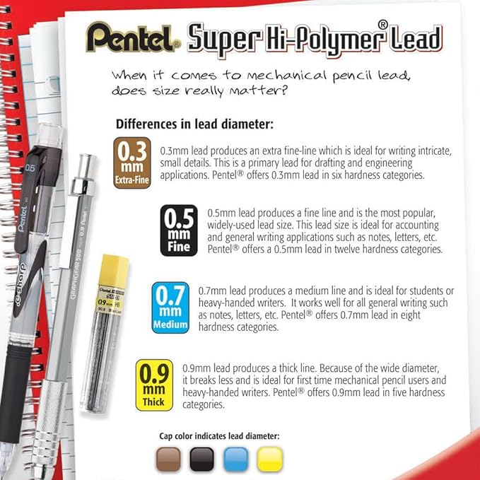 Pentel Super Hi-Polymer Lead Refill, (0.7mm) Medium, 2H, 144 Pieces of Lead, 12 Tubes of Lead (50-2H)