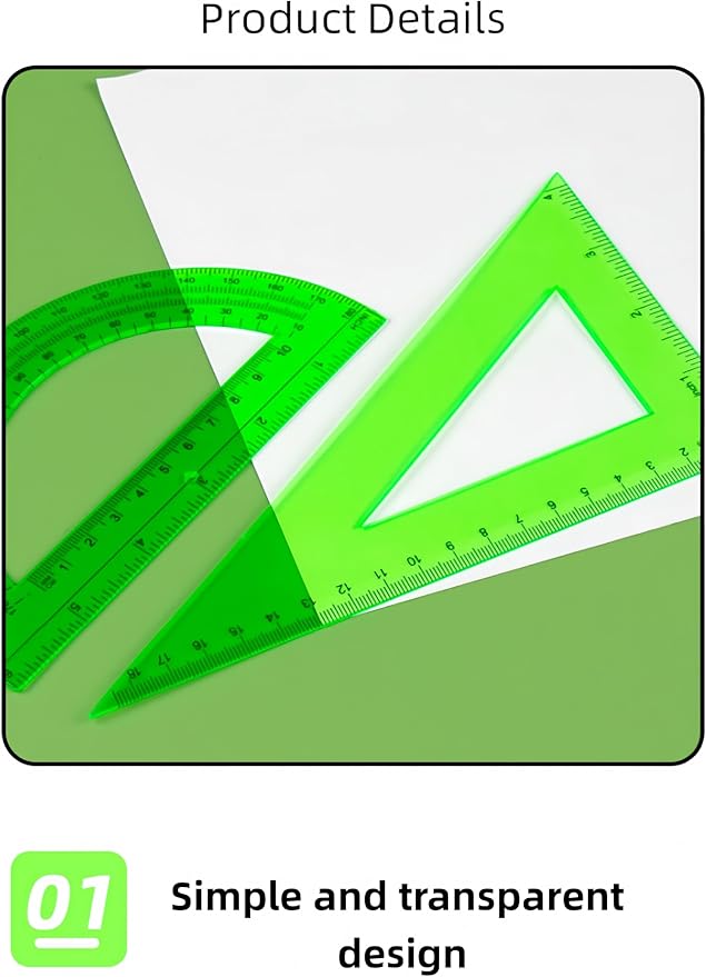 6 Pcs Plastic Ruler Math Set, Transparent Straight Protractor Triangle Measuring Tools, Geometry Ruler for School Office Home/Students(Blue)