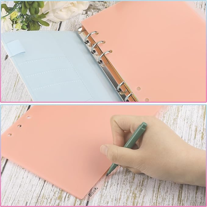 6 Ring Binder Dividers Insertable Tab Dividers, A5 Pink Plastic Binder Index Dividers Binder Divider Pages with Tabs 6 Pack