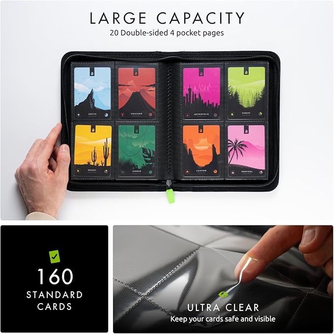 Vault X 4 Pocket Trading Card Zip Binder, 160 Cards, Premium Exo-Tec Album Material, 20 Side-Loading Pages, Folder for Collectible Games, Sports, TCG (Black)