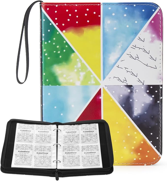 Card Binder – 400 Capacity, Zippered Trading Card Holder for MTG, Sports & Collectible Cards – Acid-Free, Durable & Travel-Friendly Storage (Colorful Patchwork, 4 Pocket)
