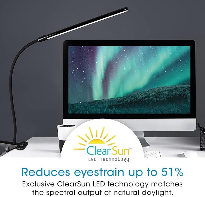 OttLite Clip-On LED Easel Lamp with ClearSun LED Technology - Sturdy Clip Light with On/Off Switch Cord - Adjustable & Flexible Neck for Precise Lighting, Piano, Computer Desks, Shelves & Tables