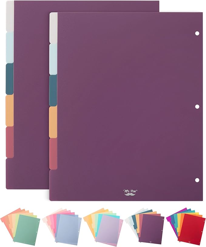 Mr. Pen - 6 Tab Binder Dividers, Pack of 2 Sets (12 Dividers Total), Plastic for 3 Ring Binder