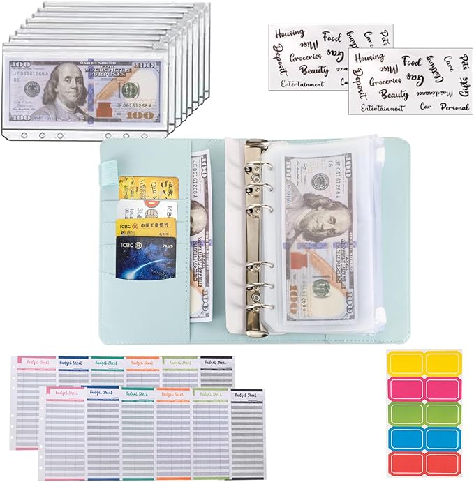 NICOOTHBudget Binder Cash Envelopes A6 Money Saving Binder with Zipper envelopes (Navy Blue)