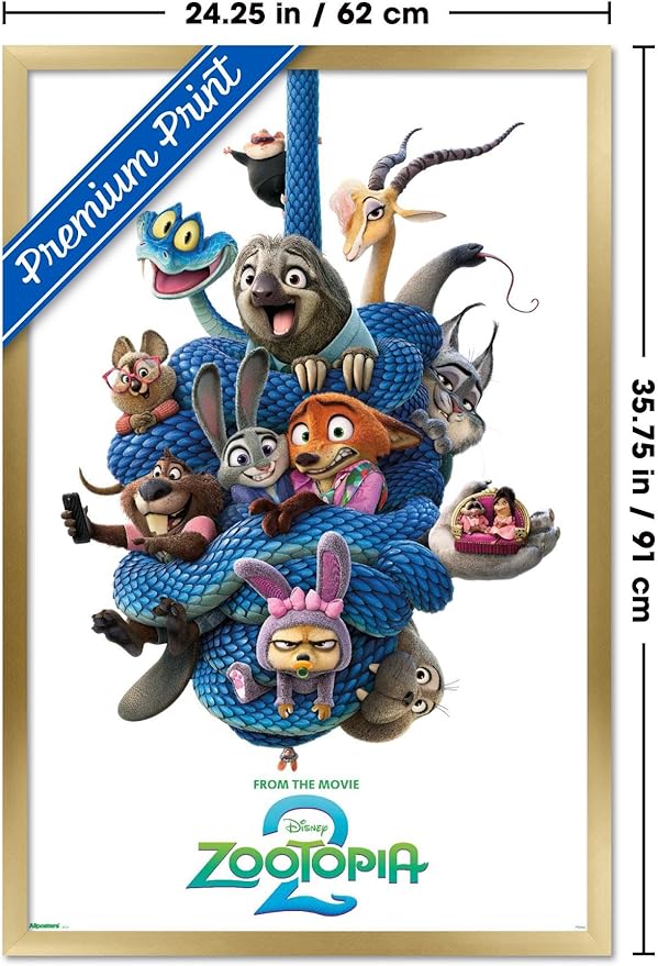 Disney Zootopia 2 (2025) - Group One Sheet Wall Poster, 34L" x 22.4W", Gold Framed Version