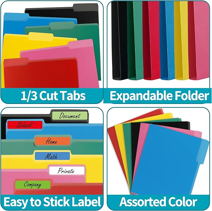 100 Packs File Folders,Green Folder,1/3-Cut Tabs,File Folders Letter Size,8.5x11 Inch File Folder for Office,School and Home,Organizer Documents