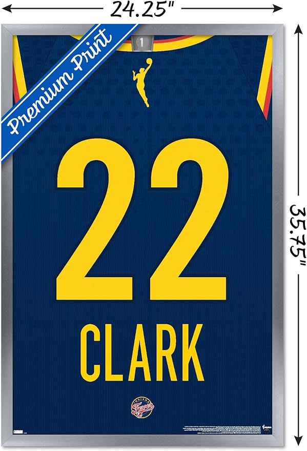 WNBA Indiana Fever - Caitlin Clark Jersey Wall Poster, 34L" x 22.4W", Silver Framed Version