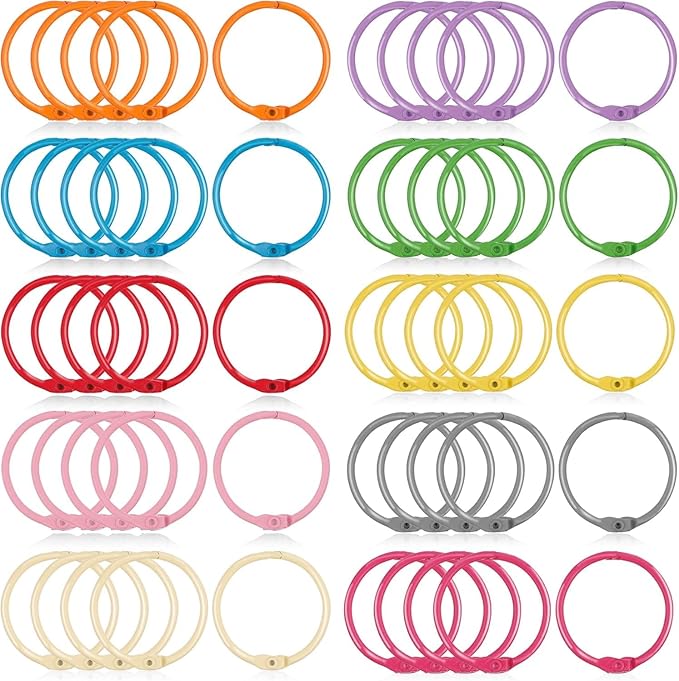 AKONEGE 1 Inch Colorful Loose Leaf Binder Rings (100 Pack) Small Metal Steel Book Rings for Index Cards Flashcards, Keychain Key Rings, 25mm Notebook Rings Paper Rings for Home Office School, 10Colors