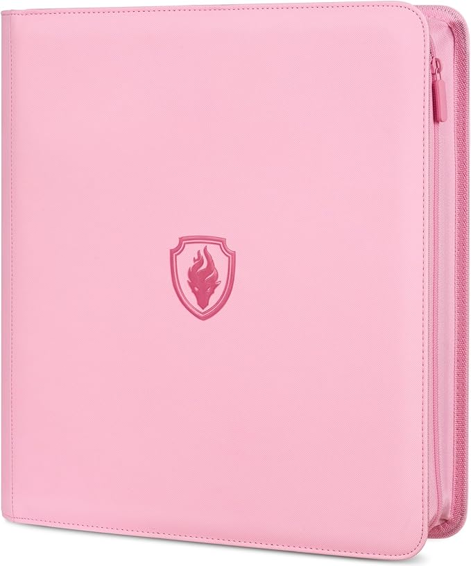 Premium Zip Card Binder 12 Pocket, Fabmaker 912 Pockets Trading Card Binder, PU Zipper Card Collection Album, Sturdy Side-Loading Card Book Holder for Game & Sports Cards, Pink