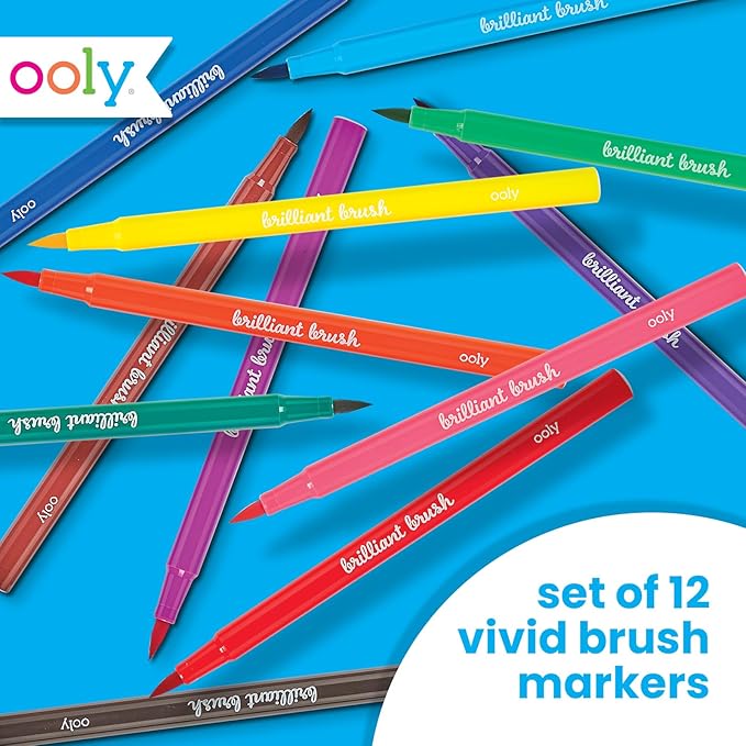 Ooly Brilliant Brush 12 Classic Colors, Calligraphy Pens for Writing & Hand Lettering, Dual Tip Pens for Beginners or Kids Includes 1 Brush & 1 Chisel Tip Pen