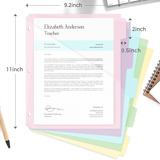 SKYDUE Binder Dividers with Tabs and Pockets – 2 Sets of 10-Pack for 3-Ring Binders, Writable Tabs, Durable & Tear-Resistant, Pink