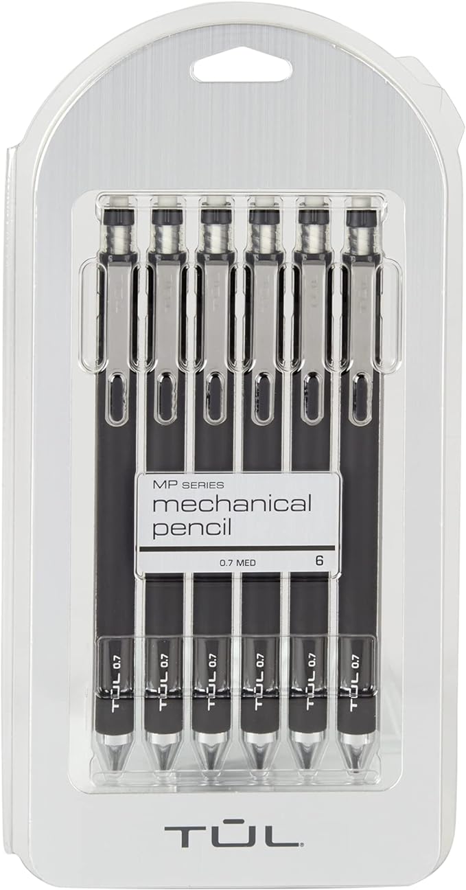 TUL® Mechanical Pencils, 0.7 mm, Black Barrels, Pack of 6 Pencils