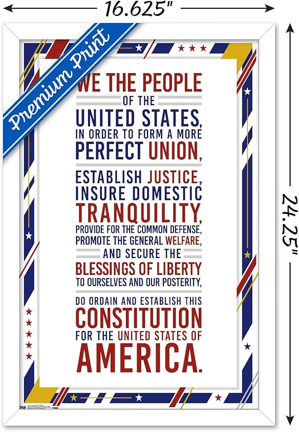 Trends International The United States Of America - Constitution Preamble Wall Poster, 14.725" x 22.375", White Framed Version