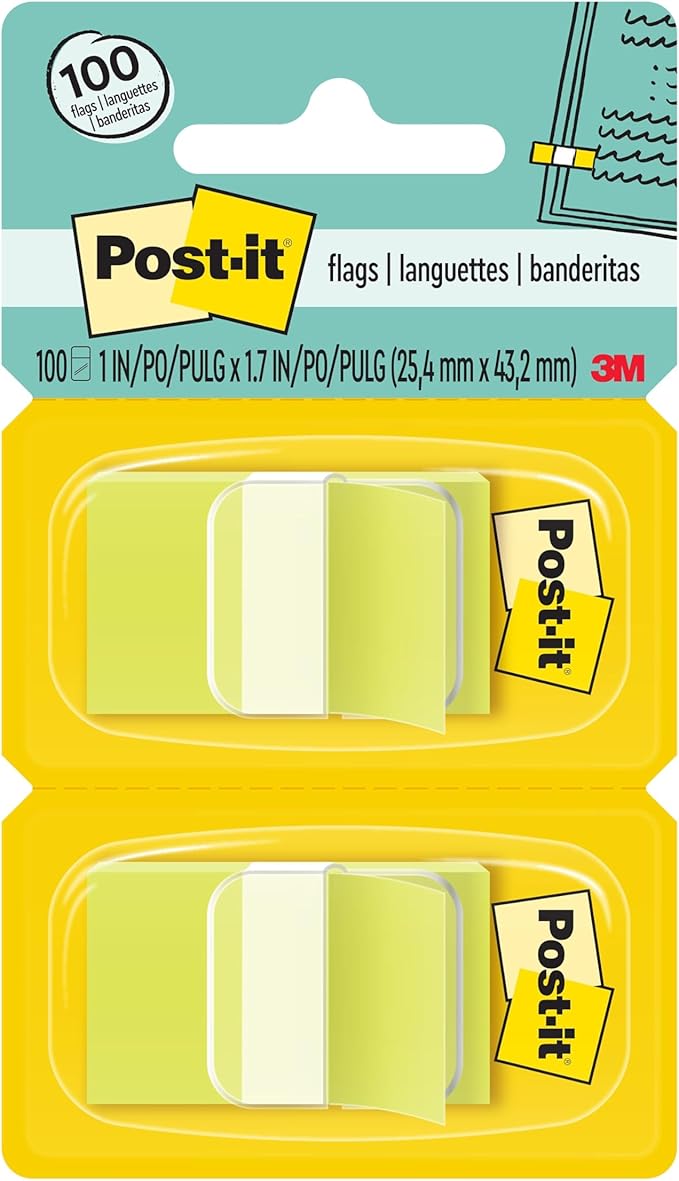 Post-it Flags, 50/Dispenser, 2 Dispensers/Pack, 1 in Wide, Bright Green (680-BG2)