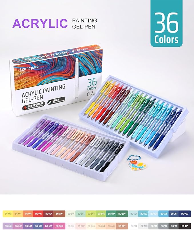 Acrylic Colored Pens Set, 36 Colors Retractable Gel Ink Pens, 0.7mm Fine Point Colorful Pen for Black Paper, Rock, Glass, Fabric and Art Crafts Supplies, Color Pen for Journaling Note Taking