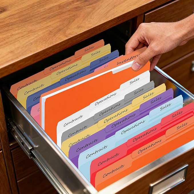 30-Pack Color File Folders, 1/3 Cut Tab, Assorted 10 Colors Letter Size Manilla Folder for School/Office/Classroom